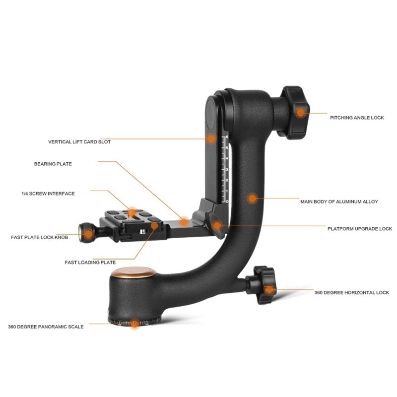 Cabeza de trípode Gimbal de cámara para cámara de gran capacidad de carga lente telefoto 1/4 tornillo 48mm de diámetro