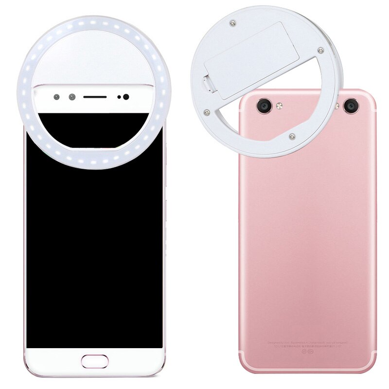 Mobiltelefon lys klip selfie led auto flash til mobiltelefon smartphone rund bærbar selfie lommelygte makeup spejl 1pc