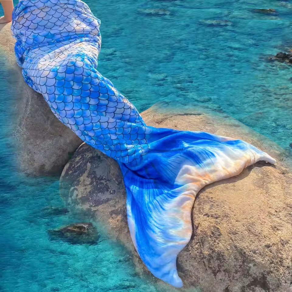 Sac de couchage sirène pour filles, couverture réglable en flanelle douce pour enfants avec queue de poisson pour la photographie de costumes et le Camping en intérieur: Roi / Bleu