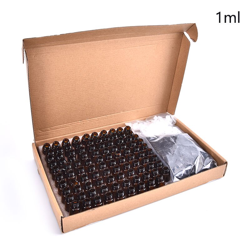 100 Pcs Essential Oil Amber Glass Vial with orifice 1-3ml Sample Dram bottle Thin Glass Small Amber Perfume Sample Test Bottle: 1ml