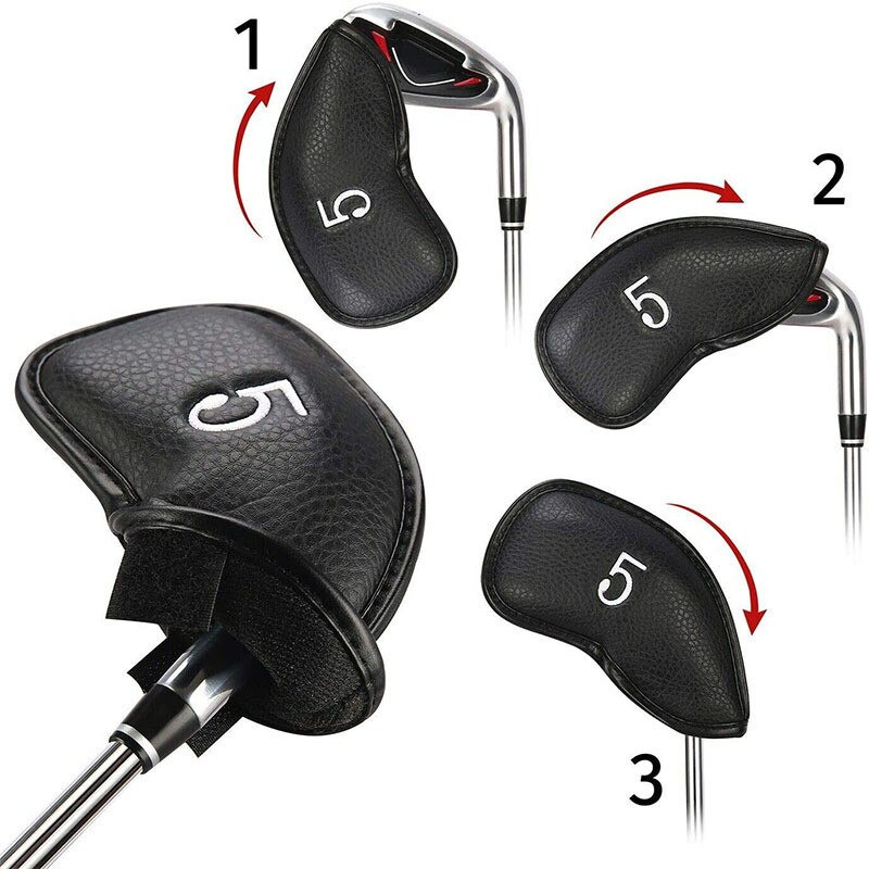 Synthetic Leather Golf Iron Head Covers 12 Pcs/Set Waterproof Durable Club Protect Headcovers