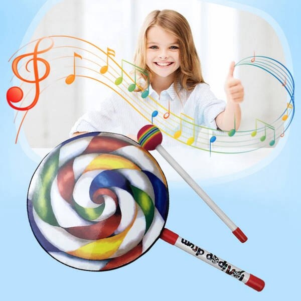 7.9 Inch Lolli Vorm Drum Met Regenboog Kleur Mallet Muziek Ritme Instrumenten Kids Baby Kinderen Spelen Speelgoed Pak Van 10