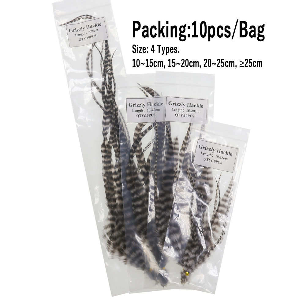 Wifreo, 10 Uds., plumas naturales para atar moscas en blanco y negro, plumas de pelo de gallo Grizzly para atar insectos lanosos Streamer