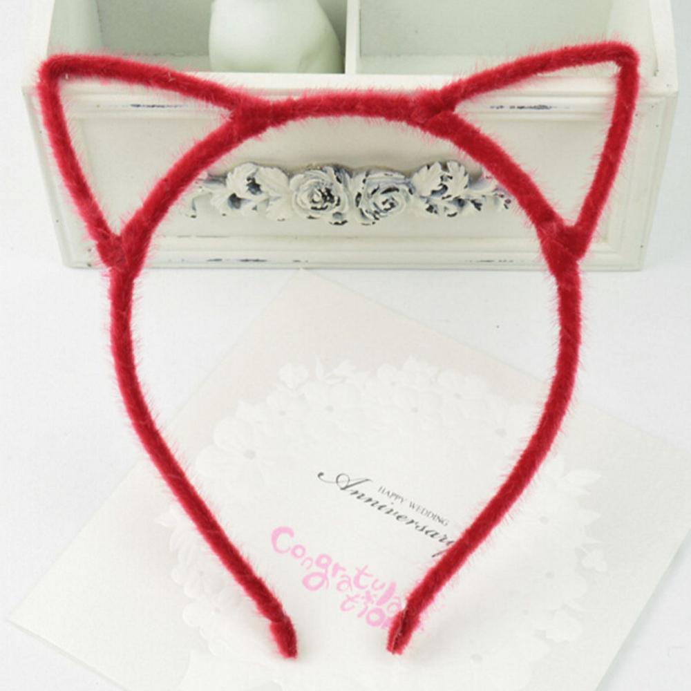 Cat Ear Hair Band Faux Fur Headband Hairbands Fine Hairstyle Decor Furry Hoop Hair Accessories Headwear: Red