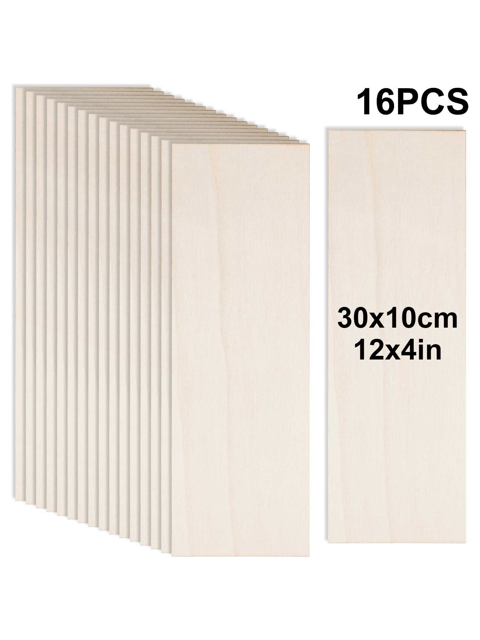 4/8/16 fogli di legno per artigianato 12 x 4 x 1/16 pollici-3 mm di spessore fogli di legno non finiti tavole di compensato sottili per disegno, pittura,