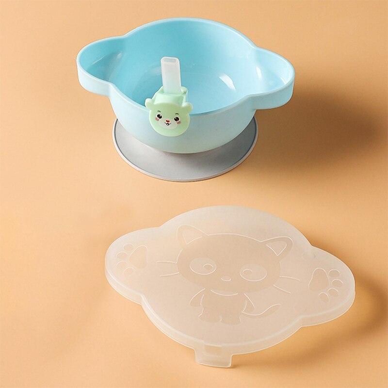 Vajilla de silicona para tazón para bebés, utensilios de alimentación sólidos para bebé, contenedores de almacenamiento de alimentos, juegos de plato de bebé: blue with straw