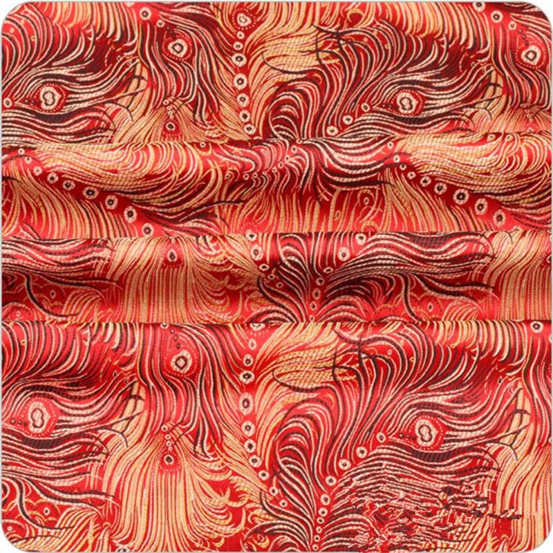Feather Brocade Jacquard Fabric For Traditional Chinese Wedding Cheongsam Qipao Fabric Mulberry Silk DIY Fabric For Handbag