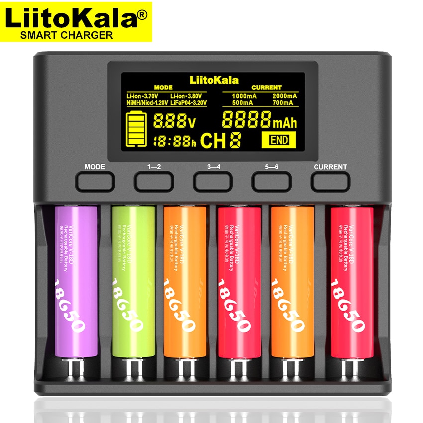 Liitokala Lii-S6 Batterij Oplader 18650 Oplader 6-Slot Auto-Polariteit Detecteren Voor 18650 26650 21700 32650 Aa Aaa batterijen