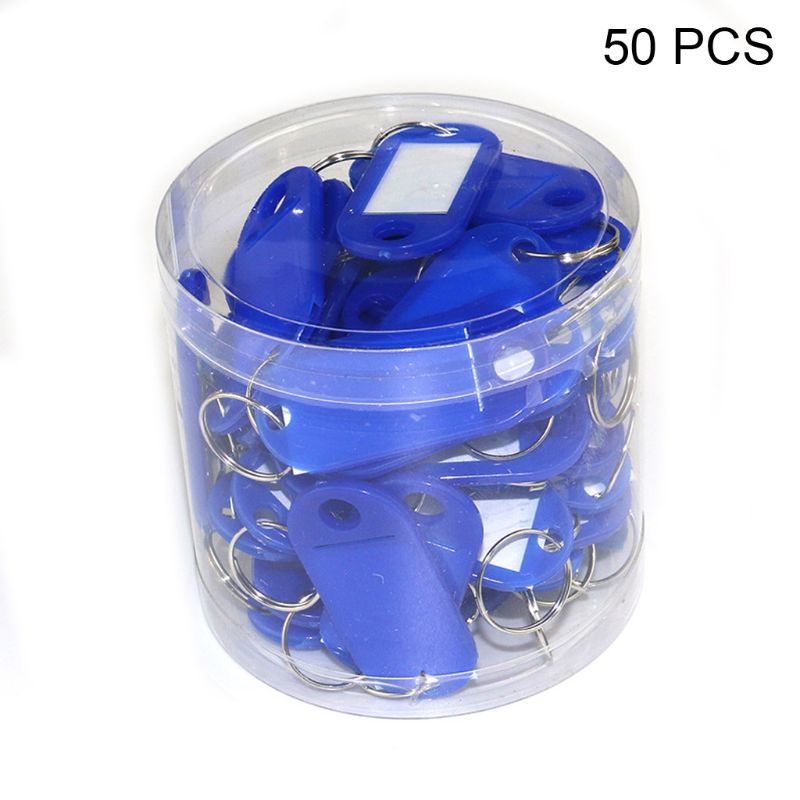 50Pcs Key Id Tag Bagage Bagage Naam Label Kaart Met Split Ring Sleutelhanger F3MD: Blauw
