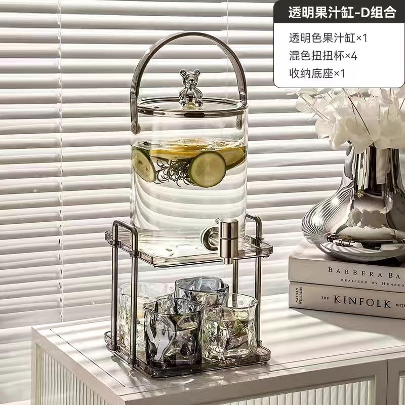 Glass Cold Water Kettle with Faucet Beer Barrel High Temperature Resistant Teapot Modern Domestic Kettle Beverage Bucket: army green