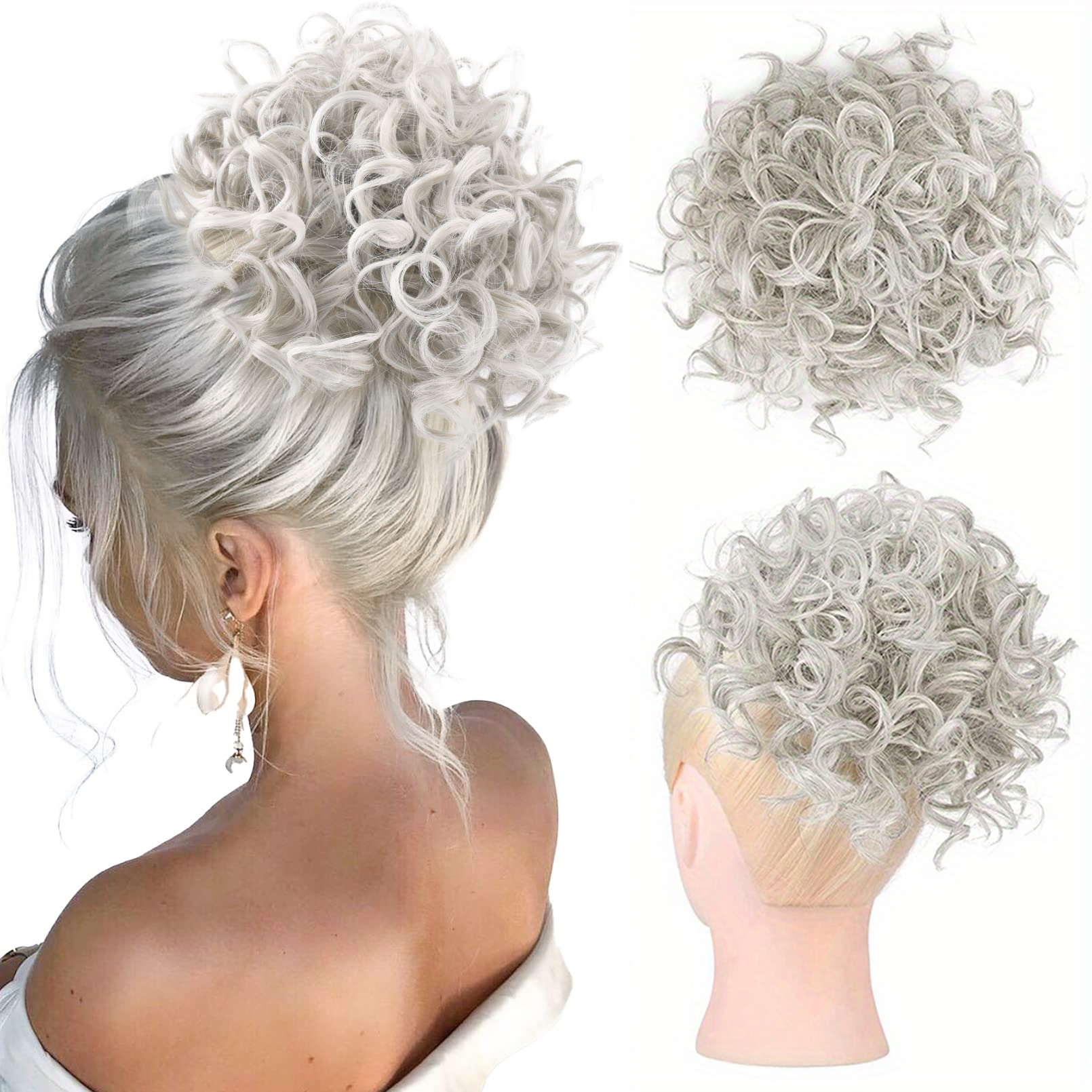 Coque de cabelo bagunçado, peça de cabelo com cordão elástico, onda solta, grande coque encaracolado, 60 gramas, extensão de rabo de cavalo sintético curto para mulheres: NC/4HL
