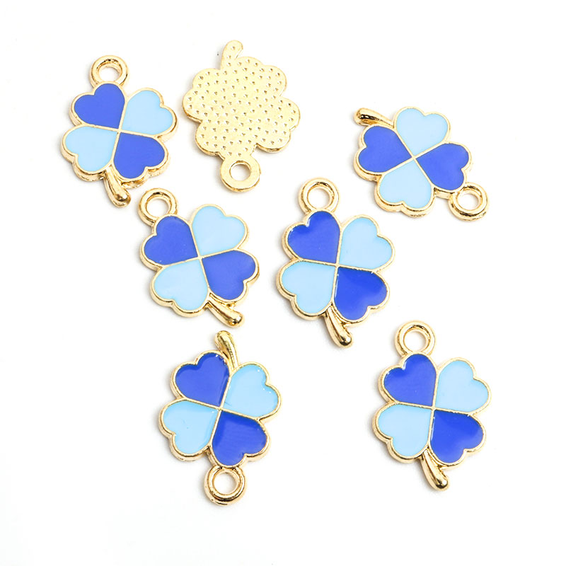 Dopamina trébol de cuatro hojas esmalte encantos 20 piezas DIY collar pulsera pendientes llavero amuleto colgantes accesorios de creativos: Color amarillo claro