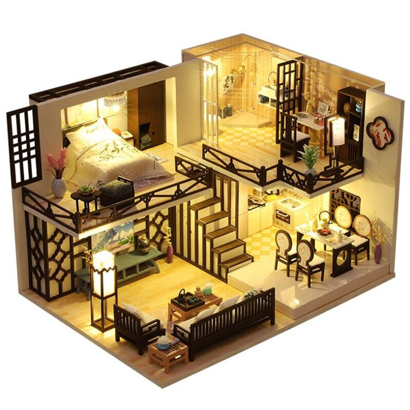DIY Miniature Doll House Kit Handmade Chinese Style Garden Building Assembly Production Model Christmas Birthday