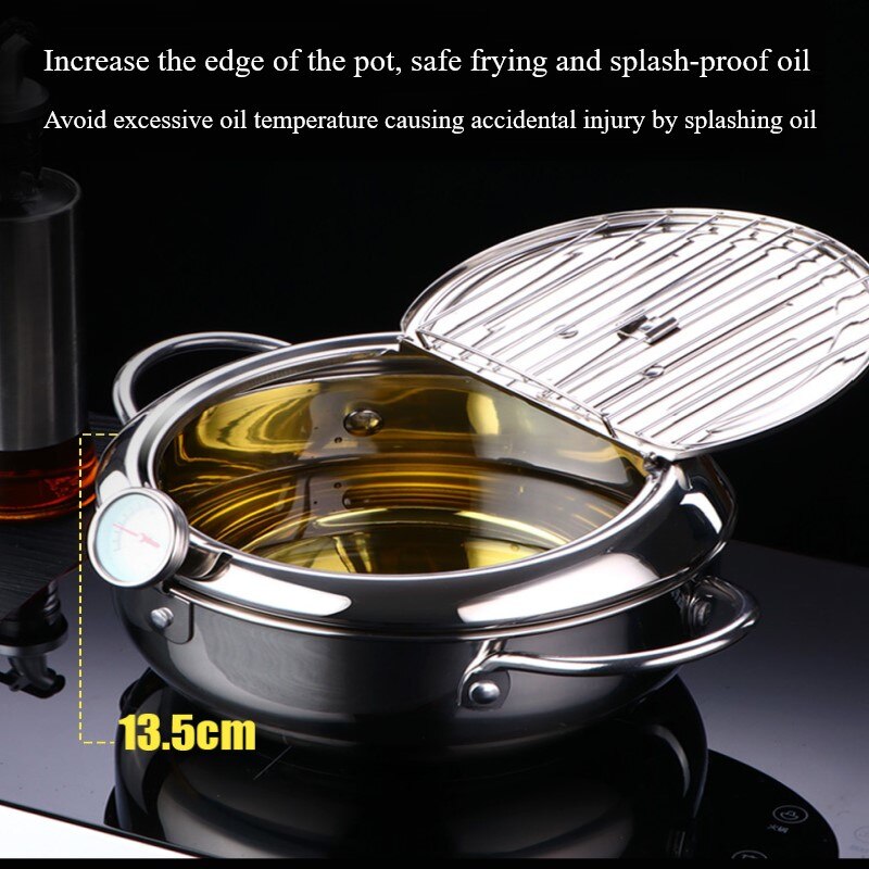 Japanischen Frittieren Topf Mit Edelstahl Küche Tempura Friteuse Pfanne Temperatur Kontrolle Friteuse Induktion Herde Universal-