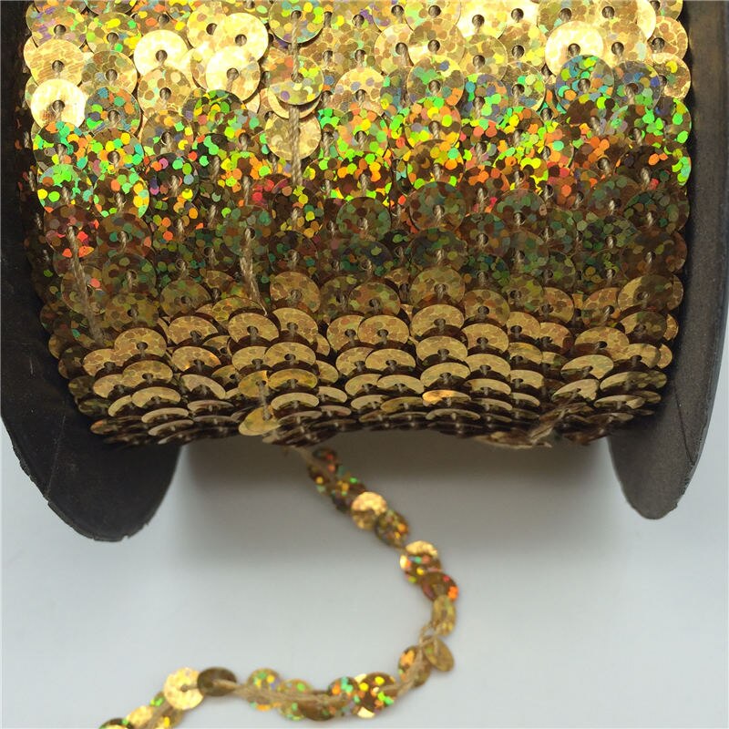 20 yard / lot 6mm løse runde flade pailletter pailletter syer på trimmer til håndværk tøjposer sko tilbehør glitter pailletter kæde: Guld