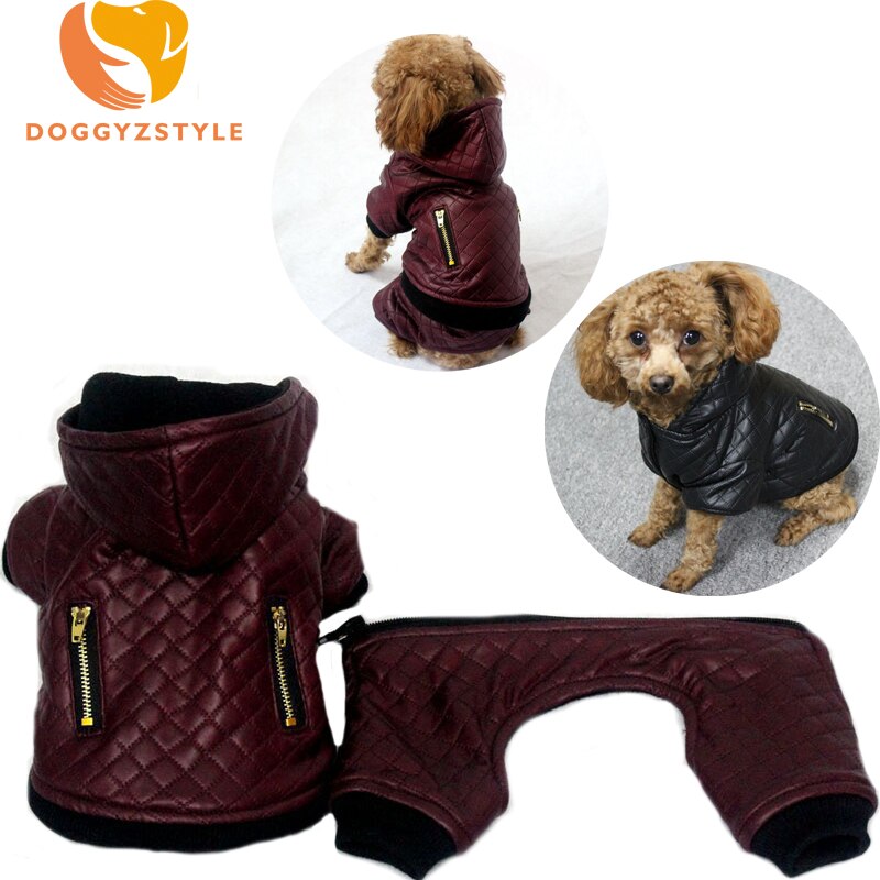 Leather Winter Pet Dog Coat Clothes Detachable Two-Piece Set Dogs Jacket Warm Four Legs Hoodies Windproof Clothing DOGGYZSTYLE