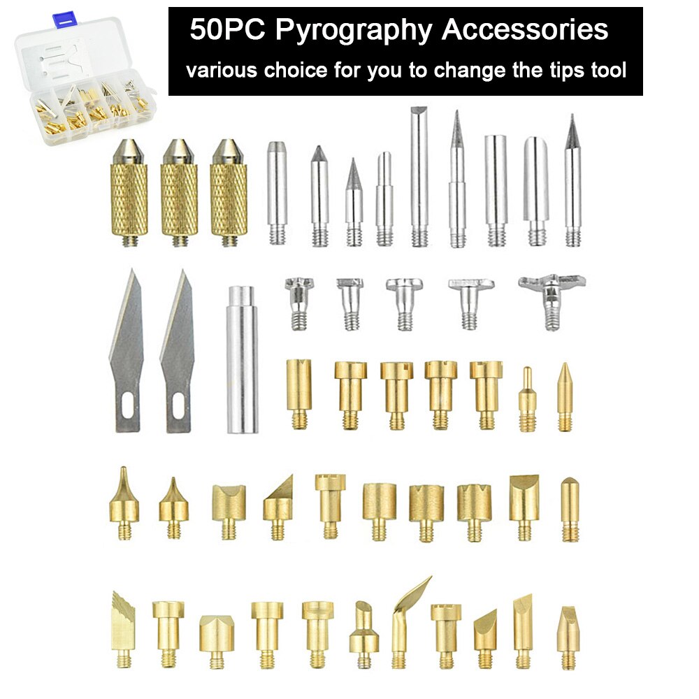Toolour Pyrography Set 60W EU/ONS Soldeerbout Kit 50 stuks Pyrography Werken Solderen Tips/24 pcs DIY Craft Gelaagdheid Stencils