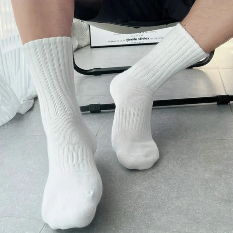 1/5 pares de Calcetines gruesos de algodón para hombre, Calcetines largos de felpa con parte inferior sólida, Calcetines deportivos blancos y negros, Calcetines informales transpirables para hombre