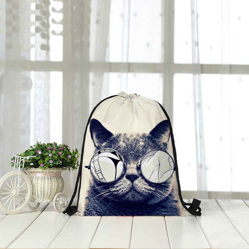 Rugzak tas kat winkelen ontvangst touw 3d digitale print bundel tas trekkoord tas dames heren mode