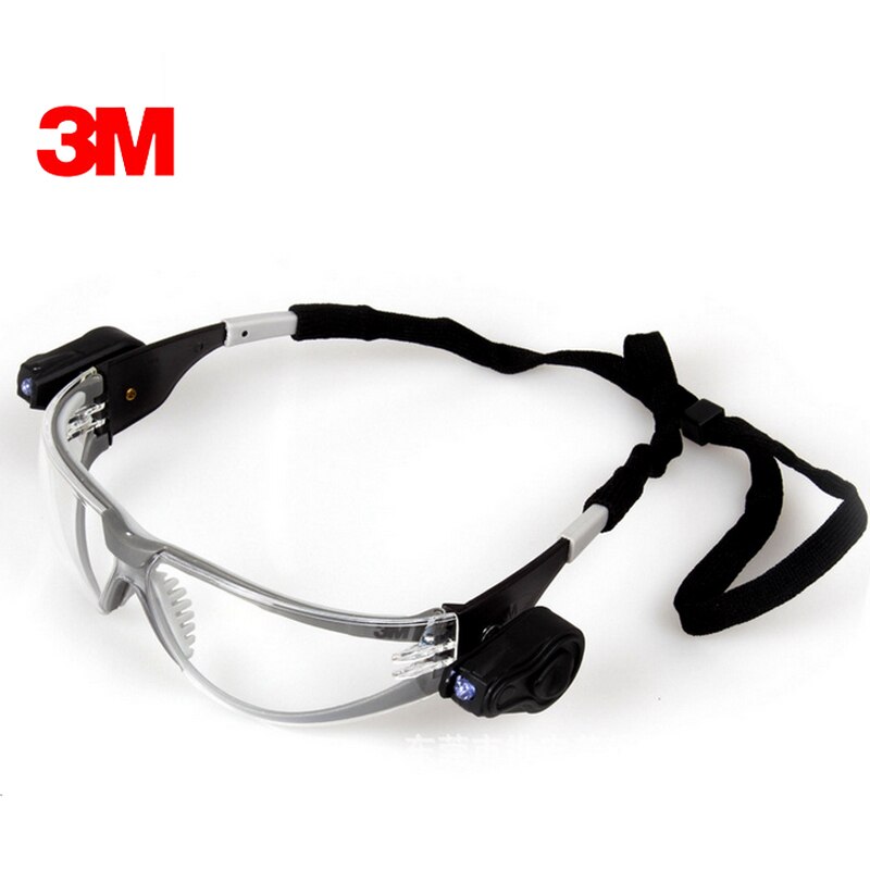 3M 11356 Beschermende Led Veiligheidsbril Dual Heldere Led-verlichting Transparante Lenzen Uv Anti Shock Anti-Fog Veiligheid werk Bril