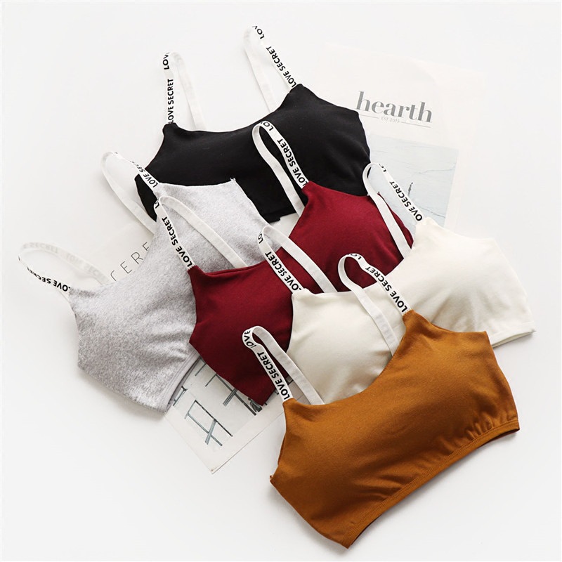 Active casual Bra Top One Size Letters strap Cotton Top fitness Gym Jogging Bra girl Wire Free Bandeau Bra Tops