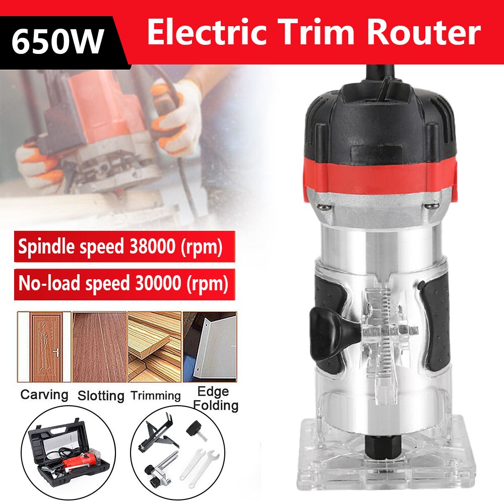 EU UK US Plug 800W Woodworking Electric Trimmer Wood Milling Engraving Slotting Trimming Machines Carving Machine Router Wood: black / US Plug
