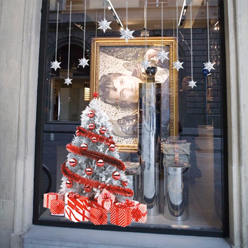 Store glædelige jul wallstickers vinduesglas udstillingsvindue hvidt træ hjorte hængende kunst mærkater juledekoration butiksindretning