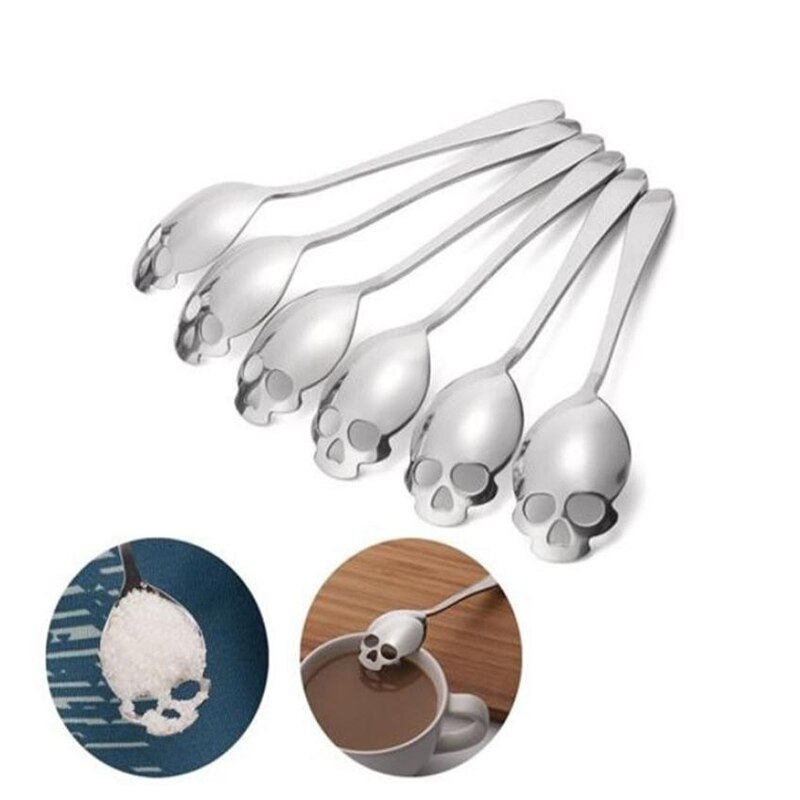 Cute Stainless Steel Skull Shape Spoon Tea Coffee Ladle Sugar Dipper Tableware Tool