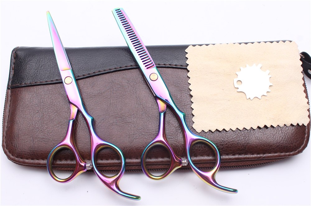 5.5 "16 cm gravure Logo multi-couleur coupe ciseaux amincissant ciseaux coiffure ciseaux cheveux ciseaux Kit C1005: C1005 Cai D 5.5YY