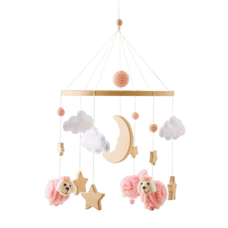 Campana para cama móvil para cuna de bebé, sonajero de madera de ganchillo, colgante de estrellas, campana para cama, juguetes para recién nacido, soporte para cuna cómodo, juguetes colgantes,: Rojo