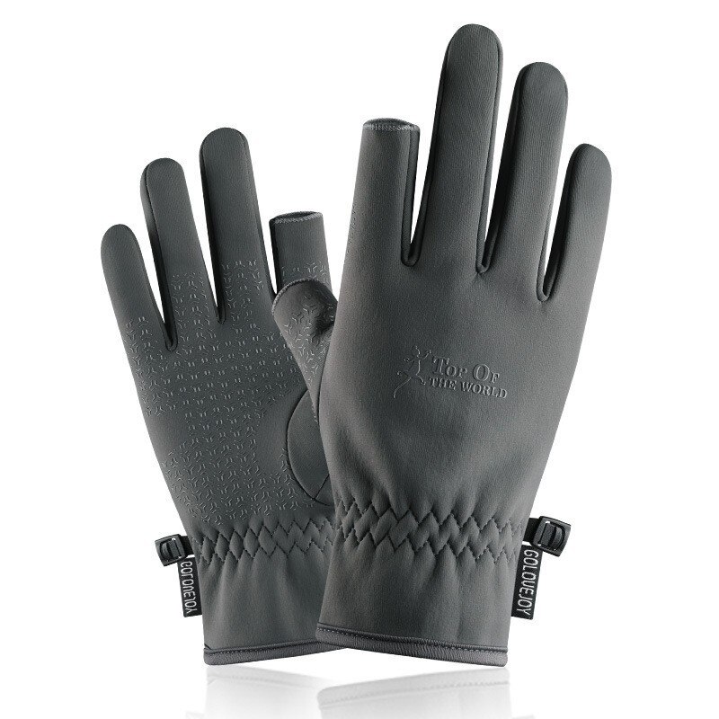 Gants de pêche chauds et épais, antidérapants, imperméables et durables, deux doigts coupés, mitaine, accessoire de pêche d&#39;hiver en plein air: Rouge / L