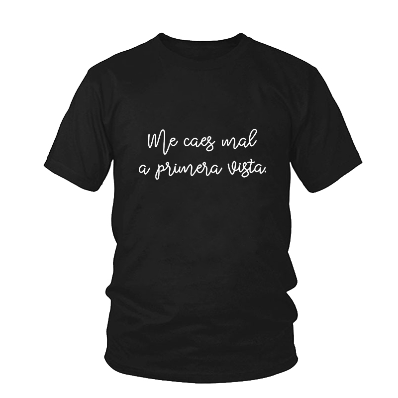 Älskar sommar t-shirt toppar kvinnor kortärmade o-ringade spanska bokstäver tryck casual harajuku dam t-shirts svarta: Xl / Svart