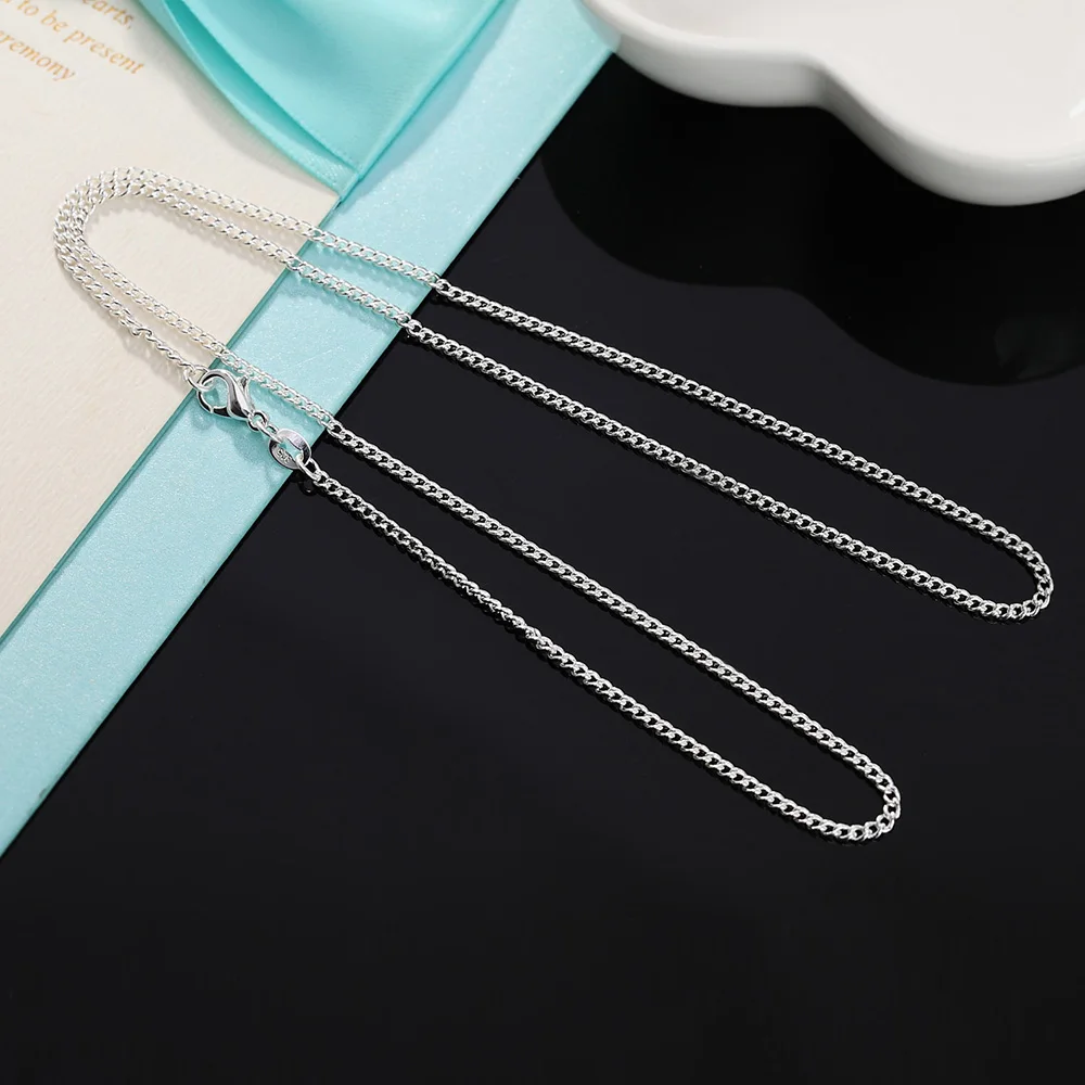 925 Sterling Zilveren Ketting 16/18/20/22/24/26/28/30 Inches 2 MM String Chain Voor Vrouwen Mannen Sieraden