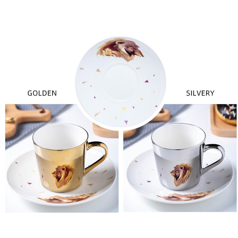 Tasses et soucoupes à café miroir en céramique, à reflet spéculaire, Style européen