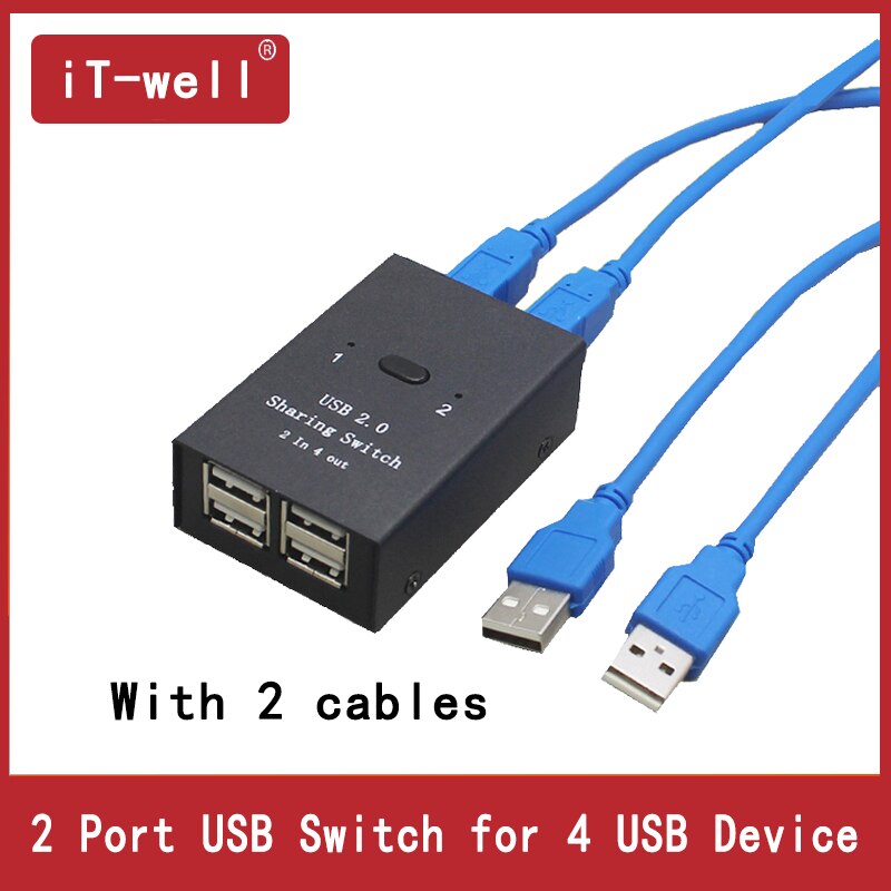 Usb Hub Splitter Usb Handmatige Sharing Switch 2 In 4 Out Toetsenbord En Muis Delen Switch Printer Sharing Voor Compute