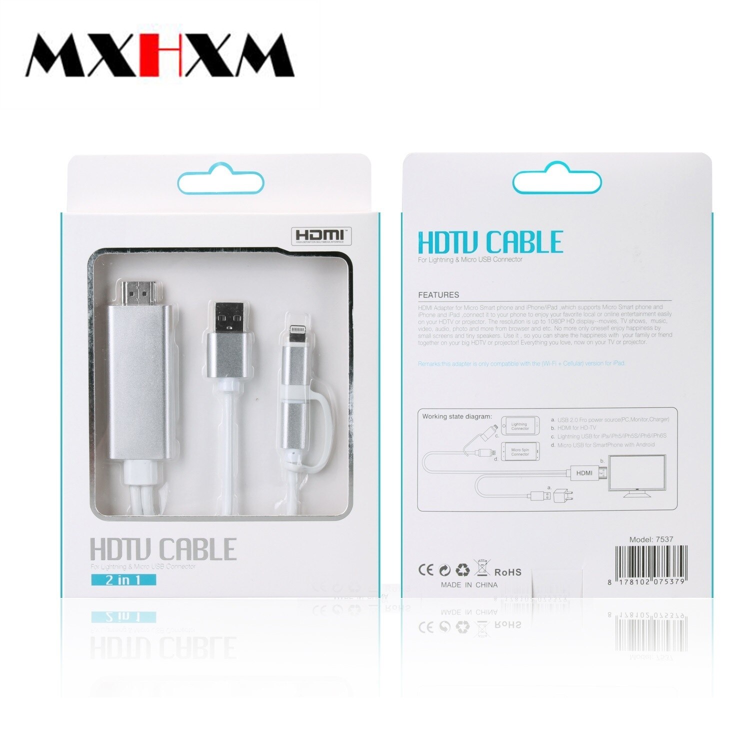 Mxhxm Voor Android Apple Combo Plug-En-Play Universal Hd Screen Synchroniseren Kabel Voor Iphone Naar Hdmi