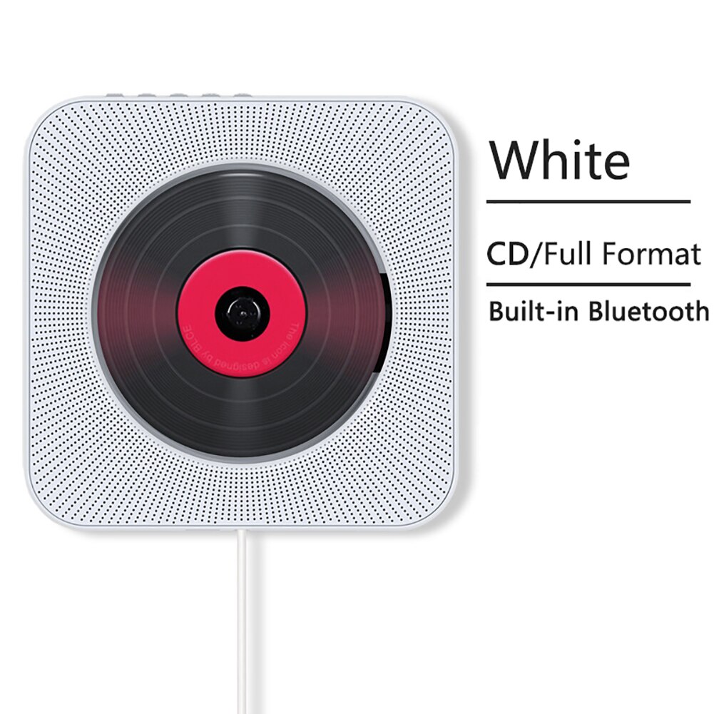 Wall Mounted CD Player Surround Sound FM Radio Bluetooth USB MP3 Disk Music HiFi Player Boombox Pull Switch with Remote Control: white