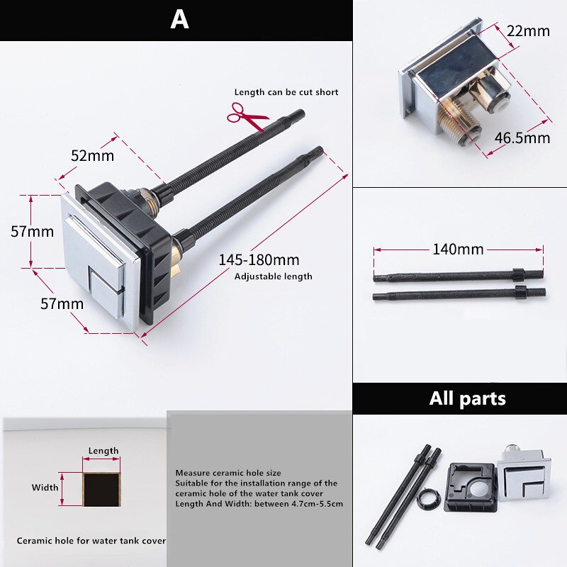 WC closestool flush switch button square double key press water tank toilet push button Toilet Seats water tank valve,JO21017: Square Buttons A