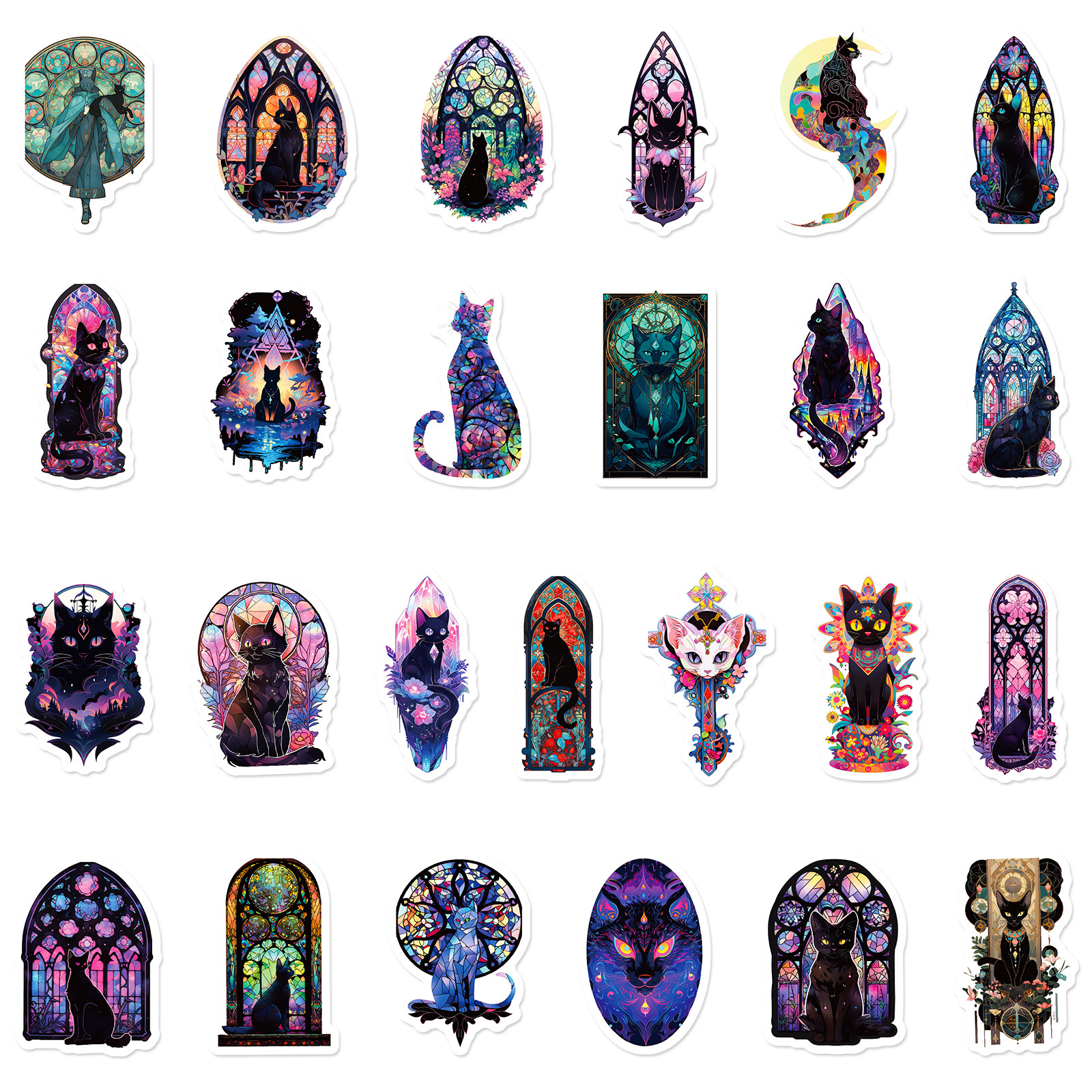 50 PCS Black Cat Stickers Dark Cool Gothic Cat for Adult Vinyl Waterproof Stickers for Water Bottle,Laptop,Luggage,Phone