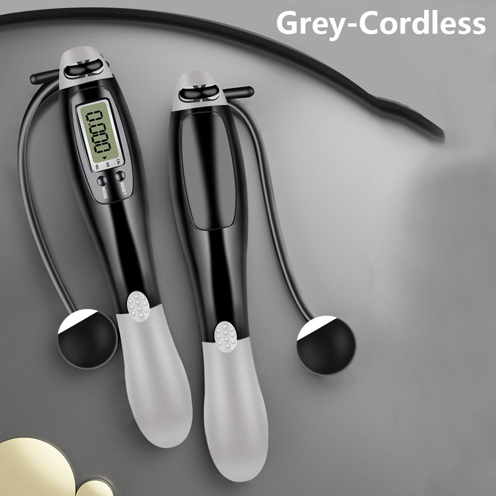 Cordless Electronic Skipping Rope Gym Fitness Cordless Skipping Smart Jump Rope with LCD Screen Counting Speed Skipping Counter: grey-Cordless