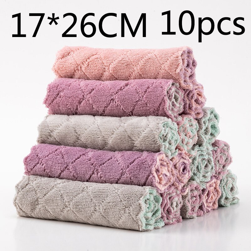Toalla de microfibra absorbente, paños de limpieza de cocina, plato de aceite antiadherente, toalla, trapos, servilletas, vajilla, toalla de limpieza del hogar: 10pcs 17X26CM