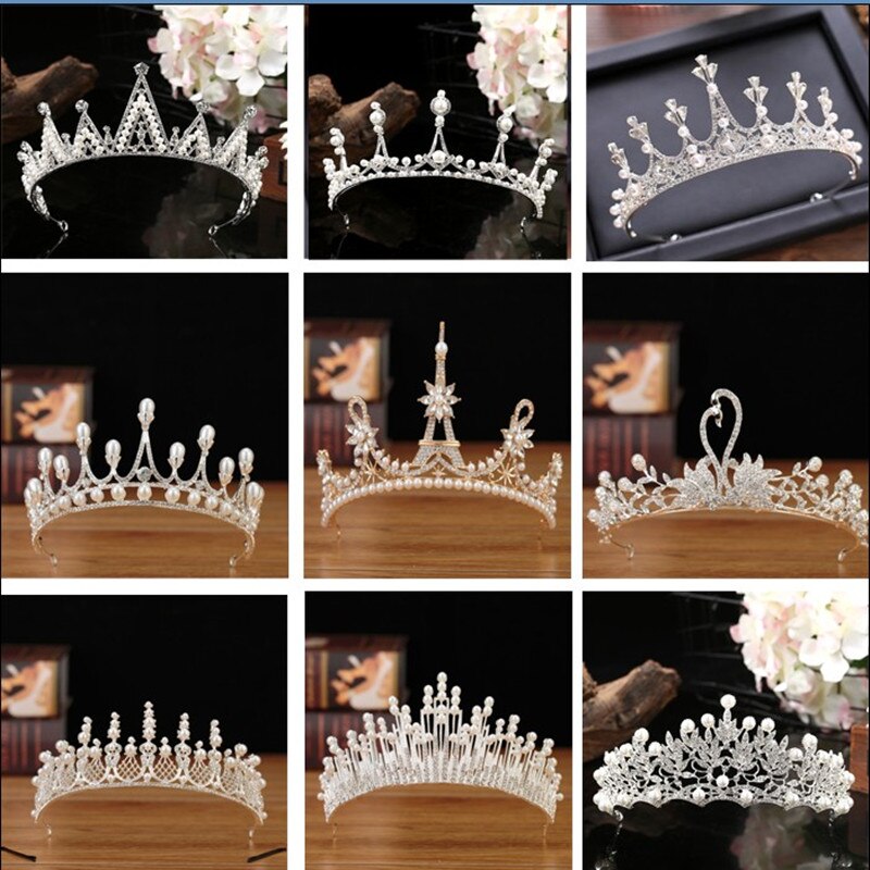 Bruidskroon, bruidshoofddeksel, haaraccessoires, parel bruidskronen, tiara's, sieraden, strass bruidstiara, hoofdband, 22 stijlen