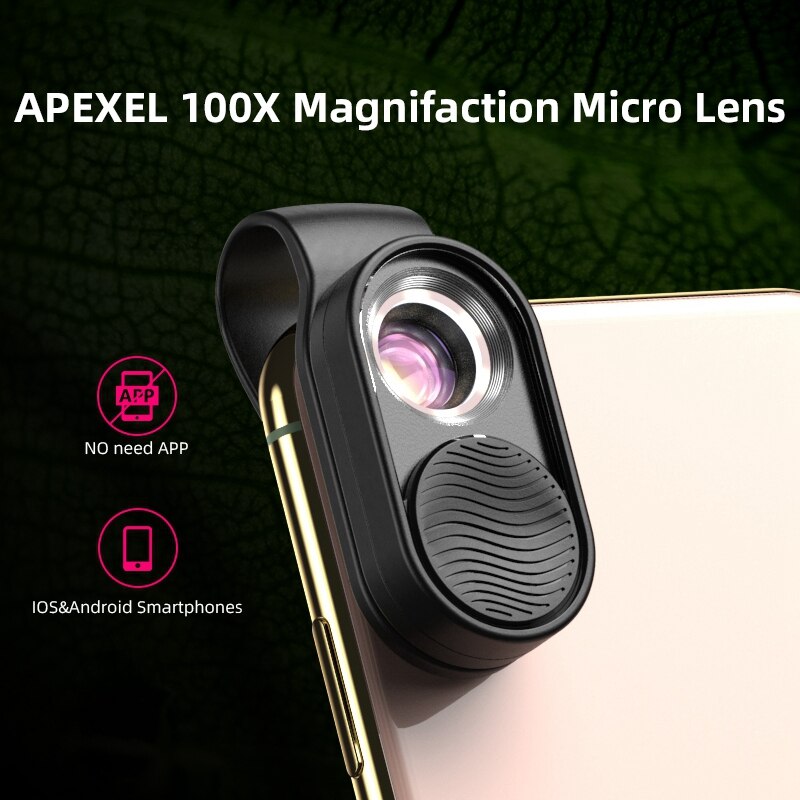 Apexel 100X Macro lentille de téléphone lentille oeil de poisson Led lumière Microscope lentilles de poche pour iPhone X Xs Max Samsung tous les smartphones