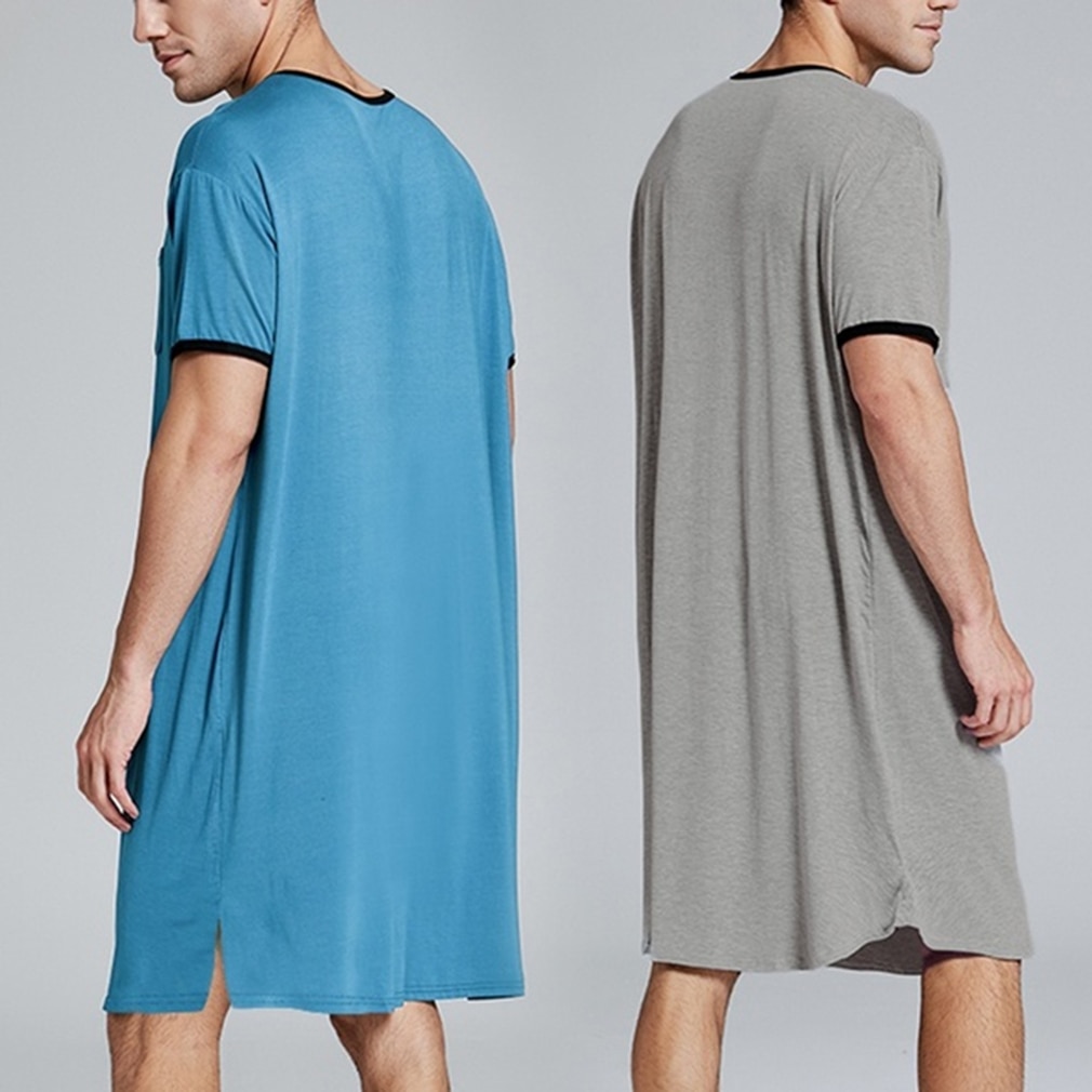 Men's Nightshirt Set Summer Loose Leisure Elastic Waist Men Sleepwear Cotton Men's Short Sleeve Nightwear Short Sleeve Top