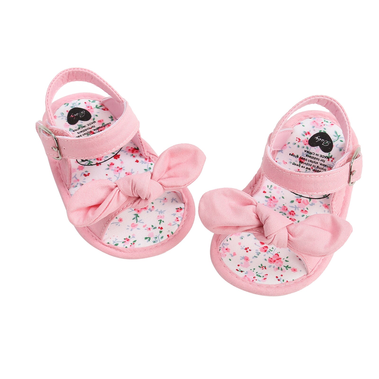 Chaussures pour -né fille de 0 à 18 mois, sandales plates à semelle souple, antidérapantes, avec nœud papillon, chaussures de berceau en dentelle à pois et rayures, pour première marche: B / 13-18 mois