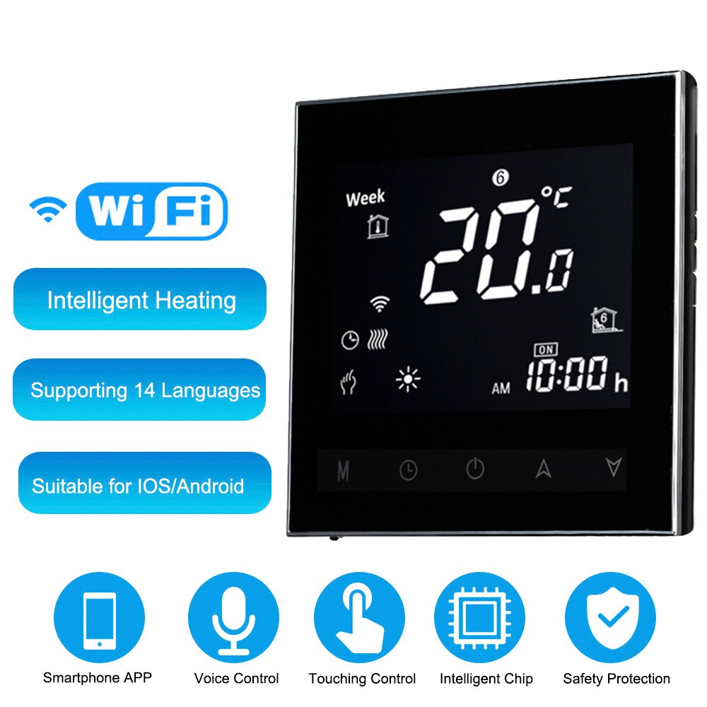 Digital Thermostats Water/Gas Boiler Heating Thermostat Voice Over WiFi Control Touch Screen Home Room Temperature Controller GA: GA black with wifi