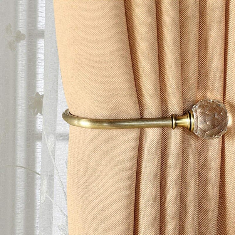 Curtain Holdbacks Acrylic Crystal Ball Curtain Tie Backs U Shaped Metal Curtain Holdbacks Wall Mounted Curtain Hook Backs, 2 Pac