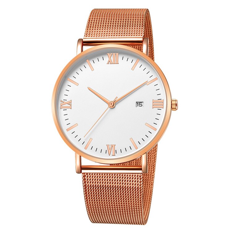 Relogio Masculino moda Roman cyfrowe zegarki męskie Top marka kwarcowy siatka ze stali nierdzewnej zegarek na rękę z paskiem, bransoletą erkek kol saati: rose white