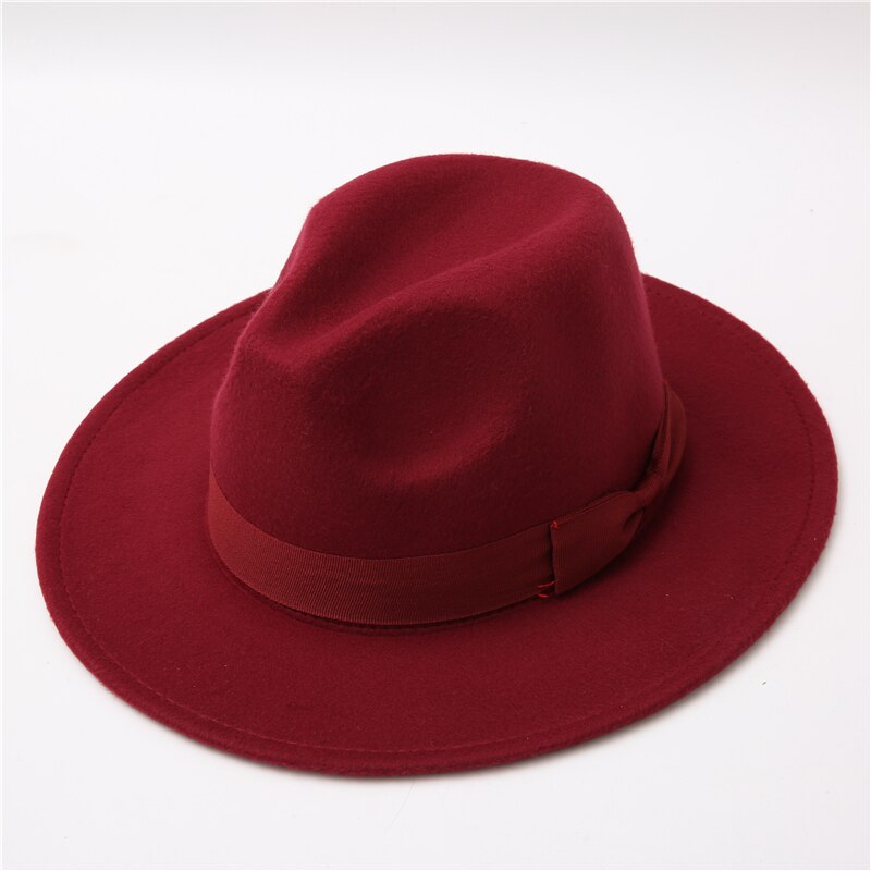 fedora hat women Bow ribbon band men hats wide brim classic beige white wedding church winter men women&#39;s hat gorras hombre: white