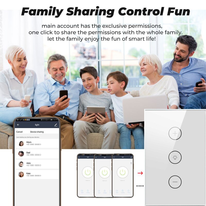 1PC Smart Dimming Switch WiFi Wall Smart Light Touch Glass Panel Work With Google Home and Alexa